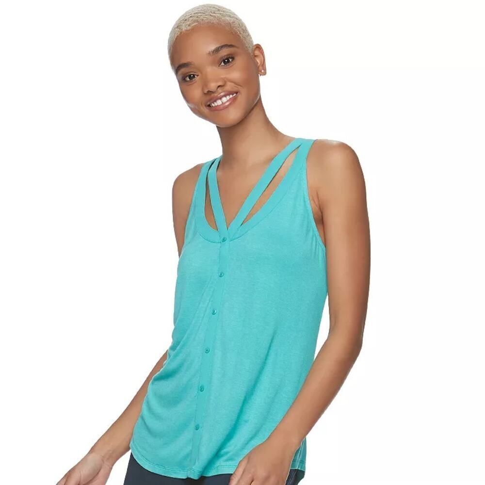 Candie's Blue Sleeveless V-Neck Cutout Button Front Tank Top Size XL